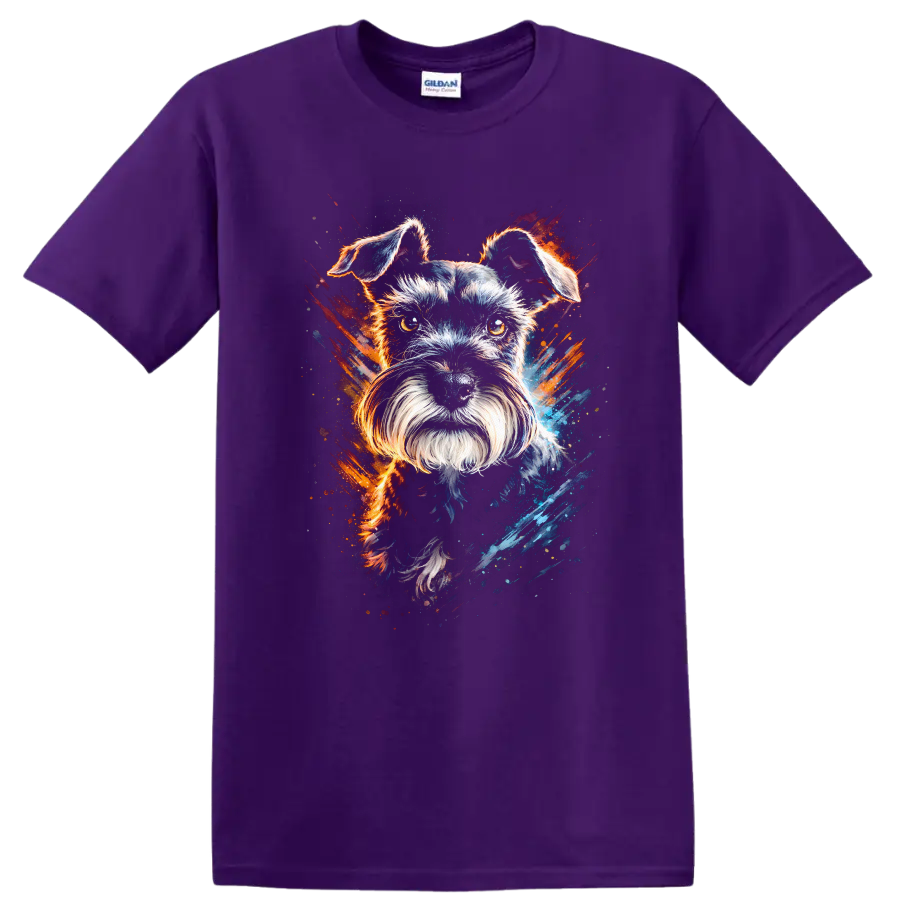 Schnauzer Dog Portrait Splash Art T Shirt for Dog Lovers - Purple