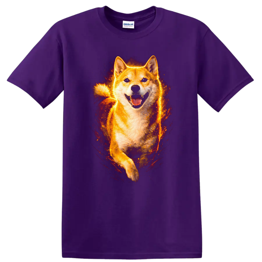 Fiery Shiba Inu Running Dog Portrait T Shirt for Dog Lovers - Purple