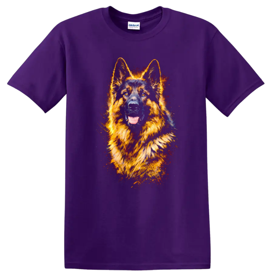 German Shepherd Neon Watercolor Dog Portrait T Shirt for Dog Lovers - Purple