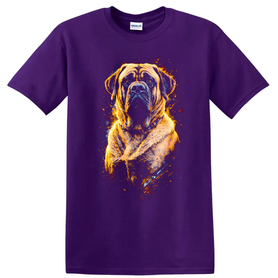 Flaming Cane Corso Dog Portrait T Shirt for Dog Lovers on a Purple T Shirt