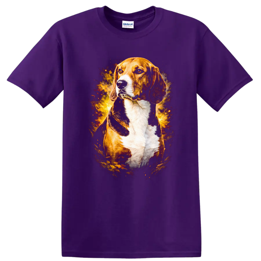 Beagle Dog Portrait with Fiery Glow Unisex T Shirt - Purple