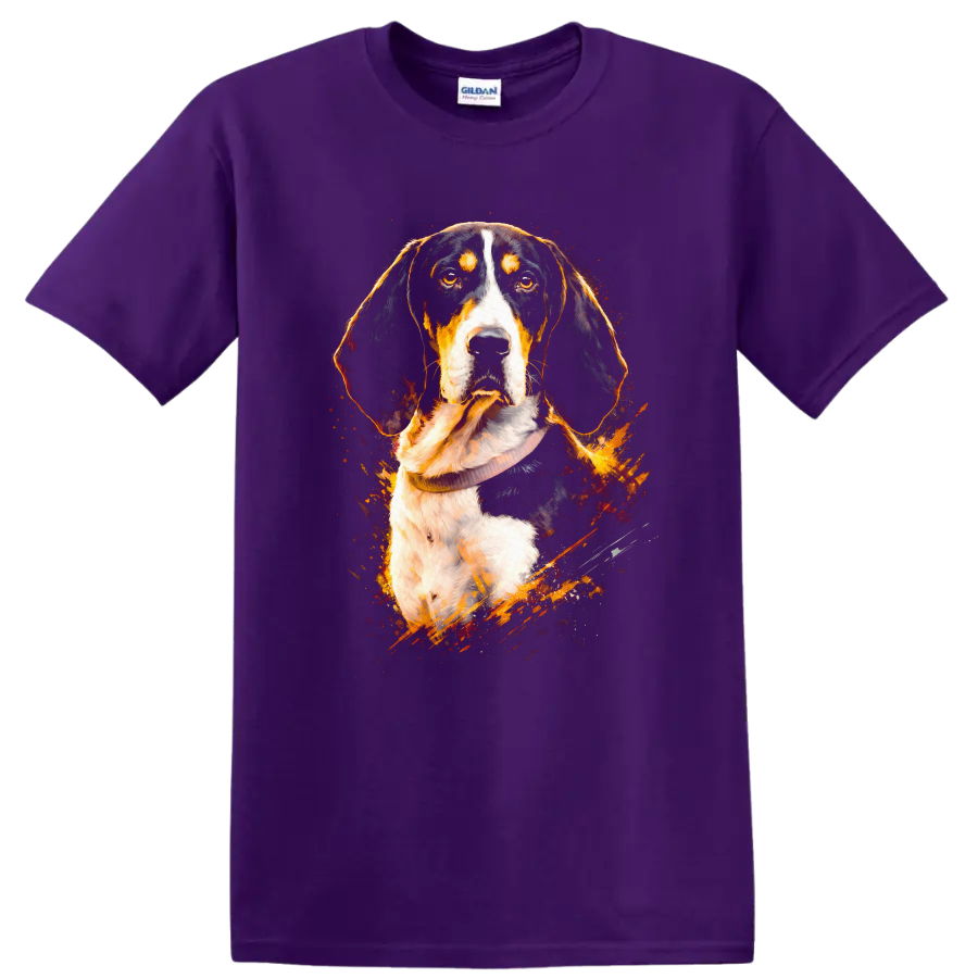 Watercolor Hound Dog Portrait T Shirt for Dog Lovers on a Purple T Shirt