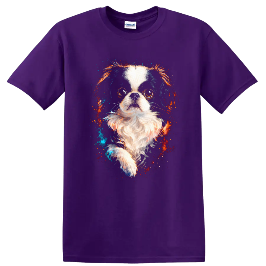 Colorful Cavalier King Charles Spaniel Dog Portrait T Shirt on a Purple T Shirt
