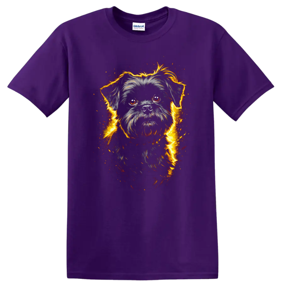Fiery Black Shih Tzu Dog Portrait T Shirt for Pet Lovers on a Purple T Shirt