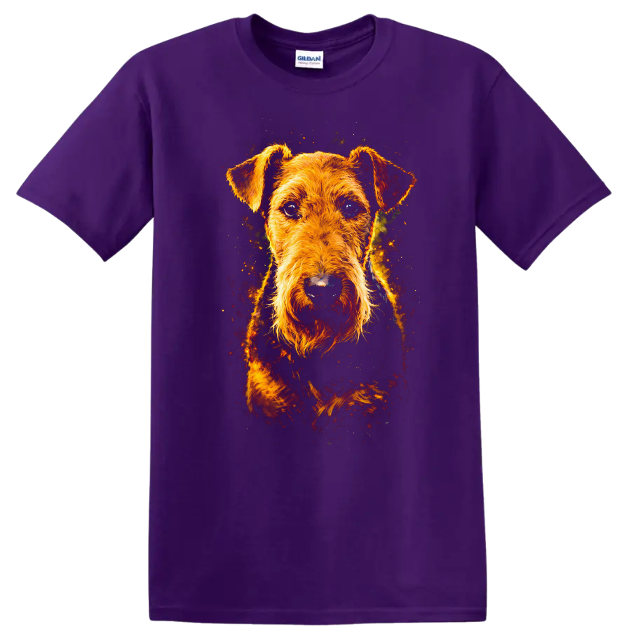 Wirehaired Terrier Dog Portrait T Shirt for Dog Lovers on a Purple T Shirt
