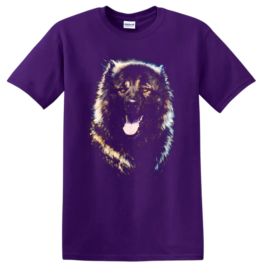 Majestic Wolf Portrait T Shirt for Dog Lovers Wildlife Graphic Tee on a Purple T Shirt