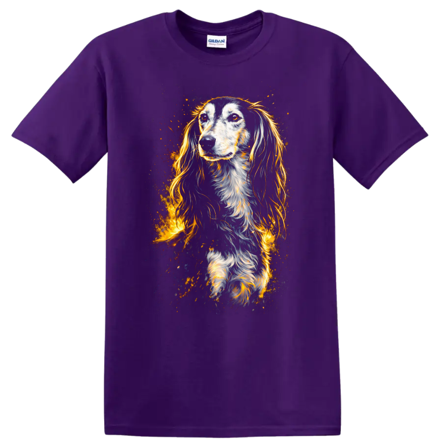 Glowing Long Haired Dog Portrait T Shirt for Dog Lovers - Purple