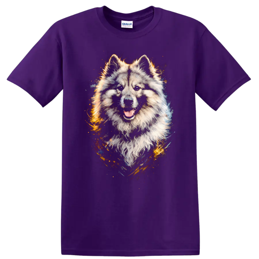 Wolf Dog Portrait Splash Art T Shirt for Animal Lovers on a Purple T Shirt