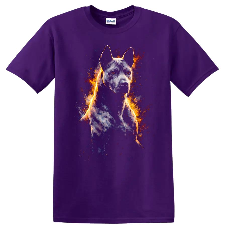 Cane Corso Neon Splash Dog Portrait T Shirt for Breed Lovers on a Purple T Shirt