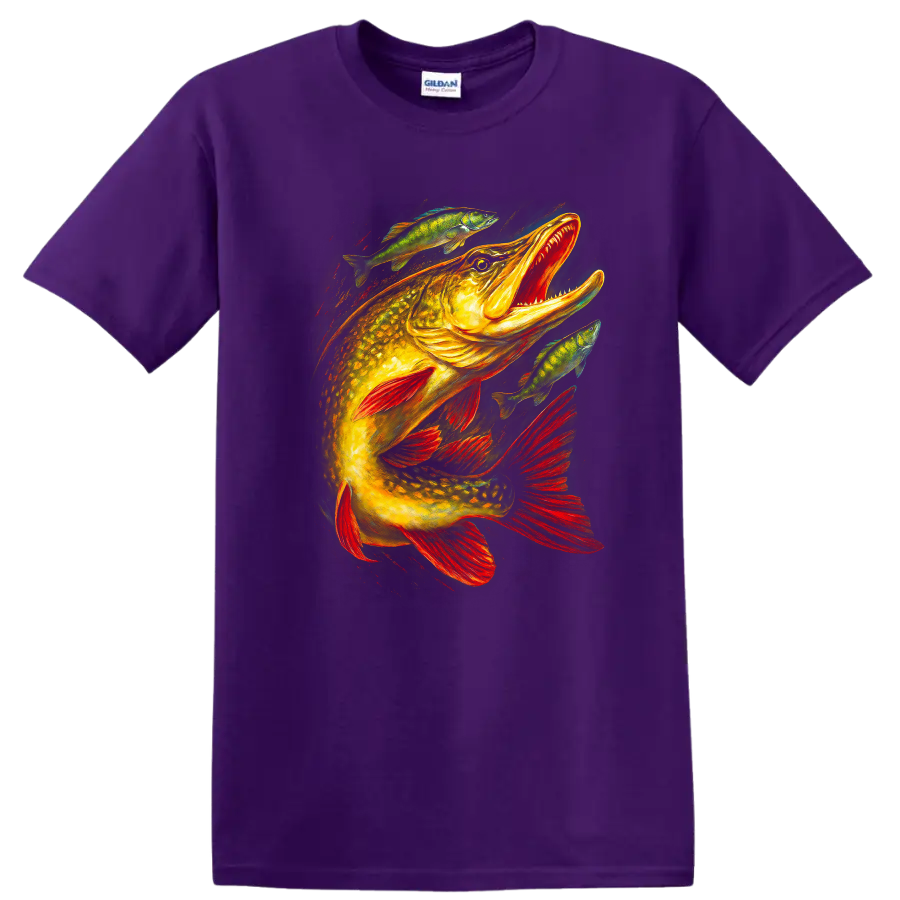 Colorful Bass Fish T Shirt Bold Fishing Art for Anglers - Purple