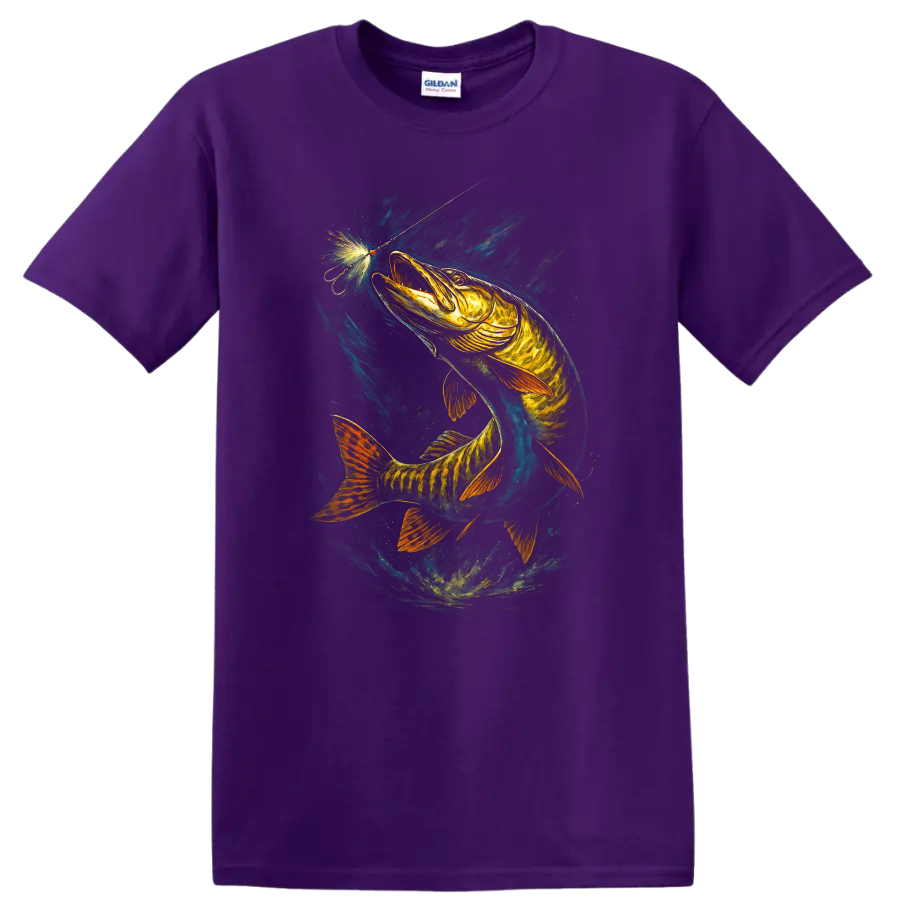 Glowing Fish Lure Art T Shirt Neon Angler Fishing Graphic - Purple