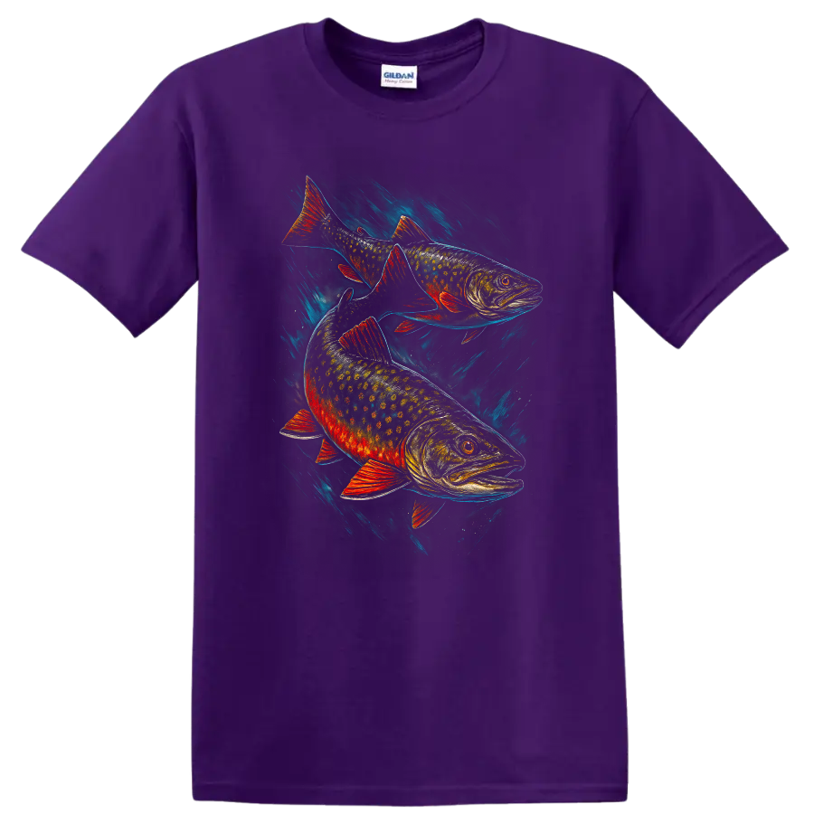 Colorful Trout Fish T Shirt Bold Wildlife Art Angler Gift - Purple