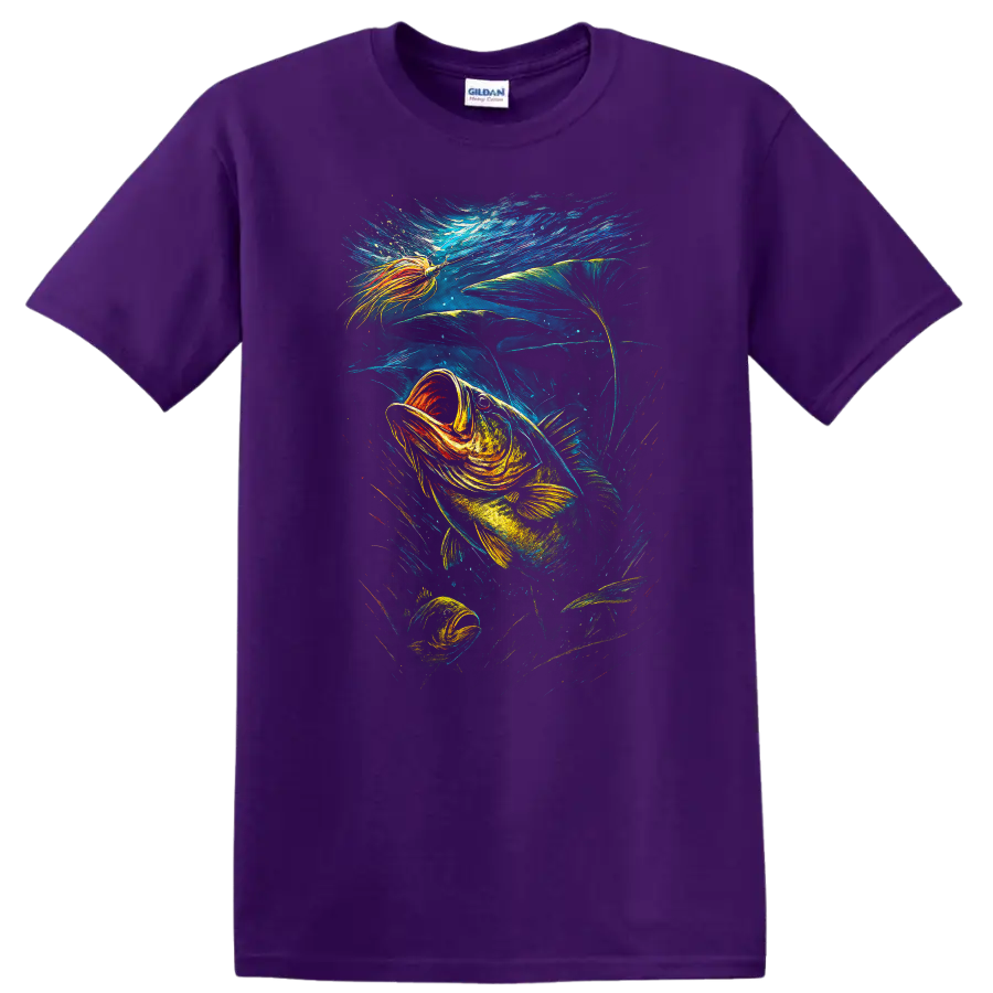 Colorful Fish Underwater Art T Shirt Vibrant Ocean Angler Design - Purple
