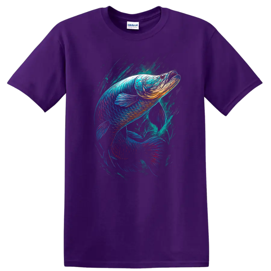 Colorful Neon Fish Art T Shirt for Anglers and Ocean Lovers - Purple