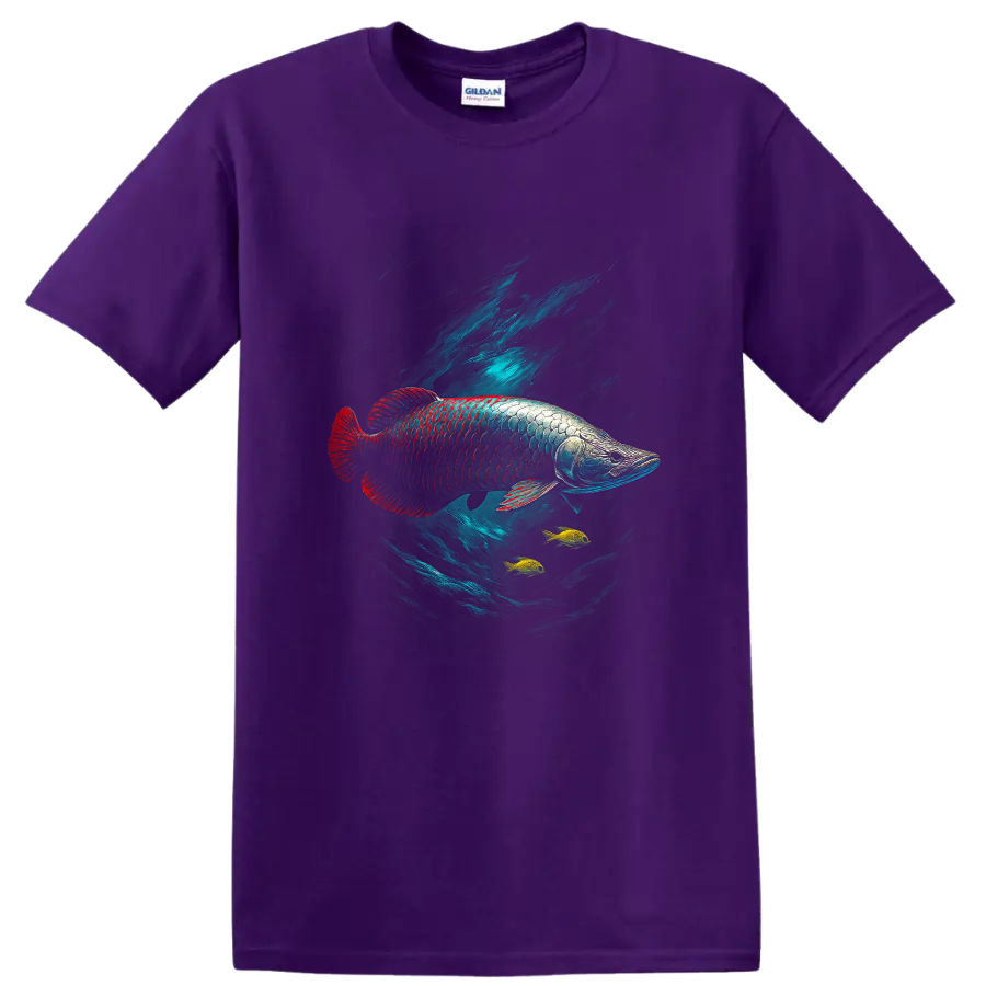 Vibrant Arowana Fish Underwater Art T Shirt for Aquatic Nature Lovers - Purple