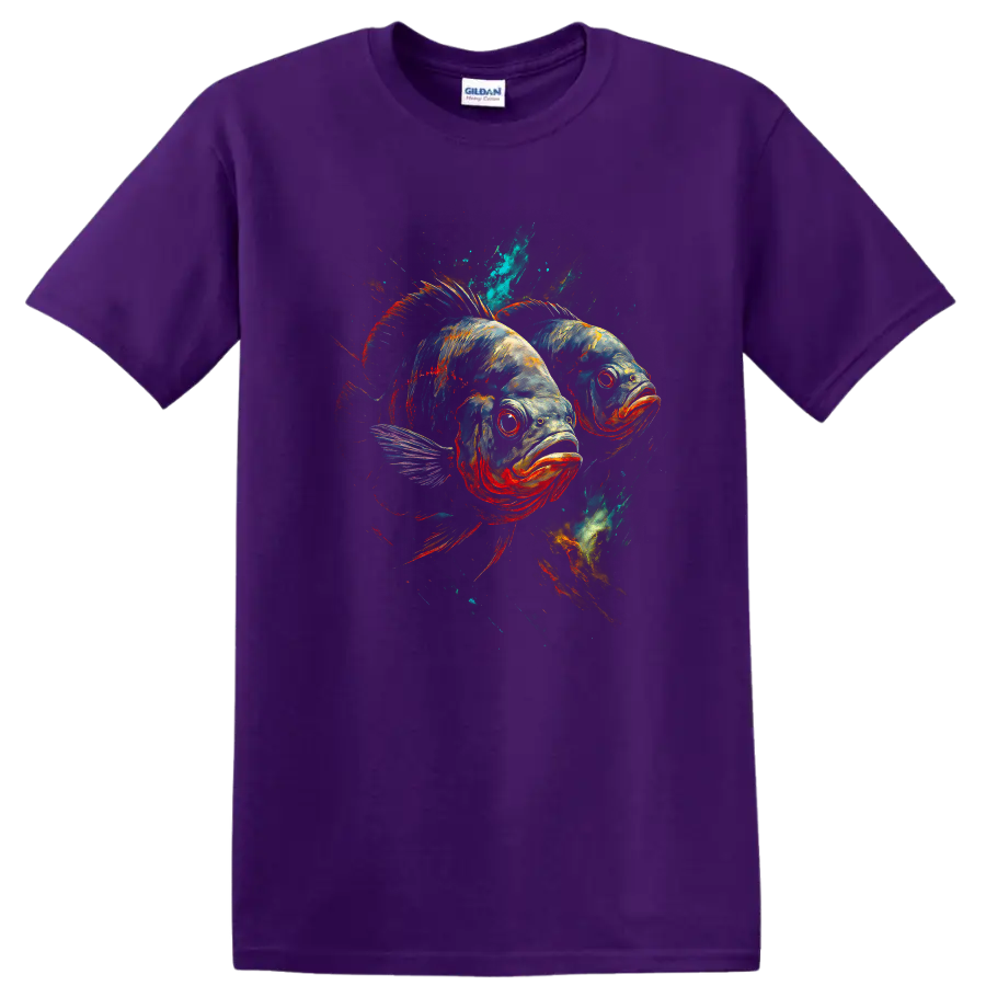 Colorful Fish Duo Graphic T Shirt, Vibrant Aquarium Art Tee - Purple