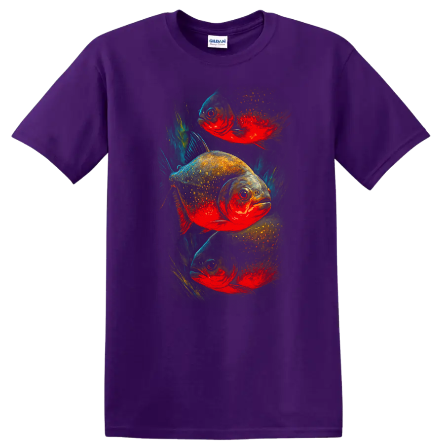 Vibrant Fish Art T Shirt Colorful Tropical Aquarium Style Graphic Tee - Purple