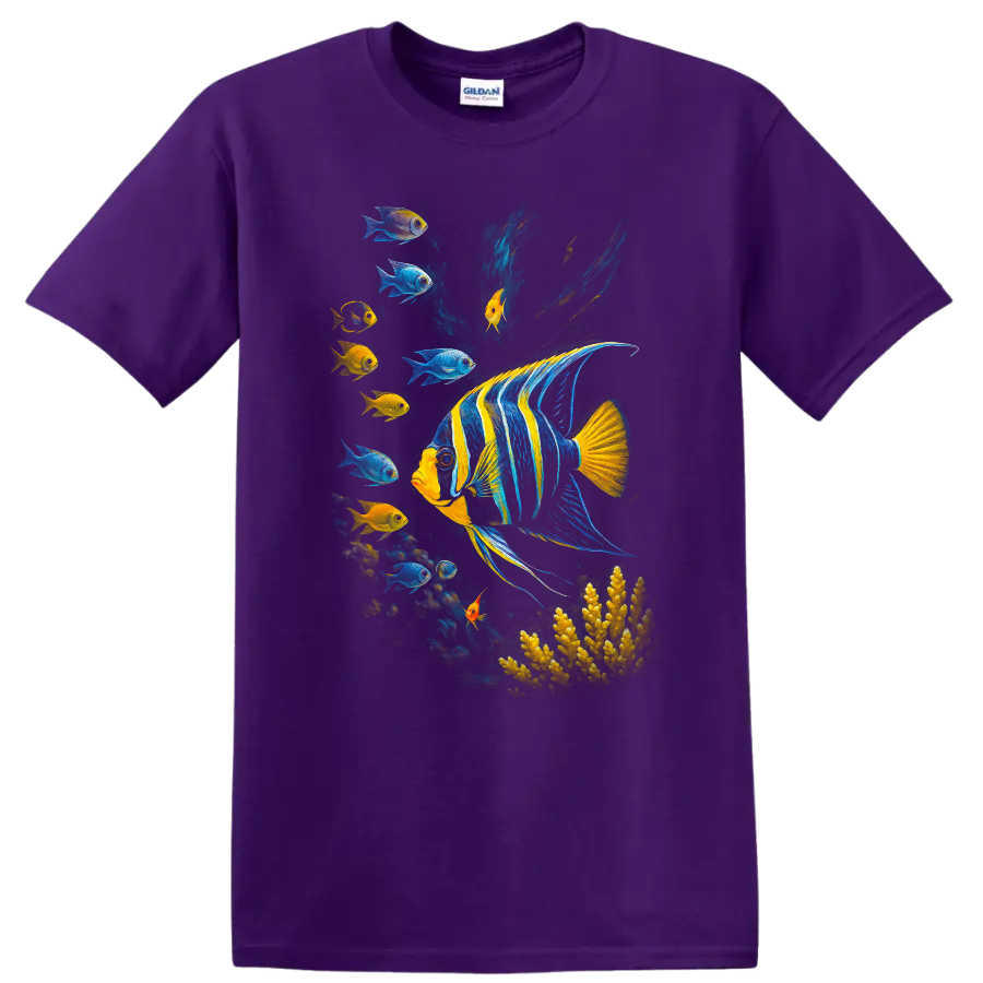 Colorful Tropical Fish Underwater Art T Shirt for Ocean Lovers - Purple