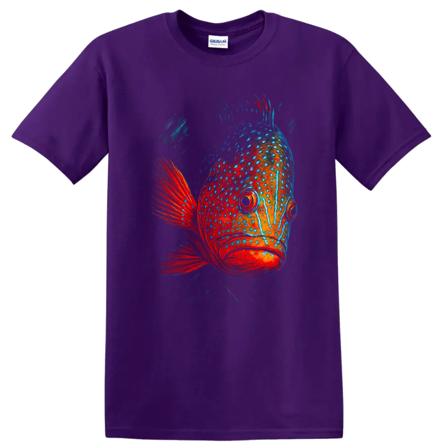 Colorful Painted Fish Art T Shirt Bold Ocean Creature Graphic Tee - Purple