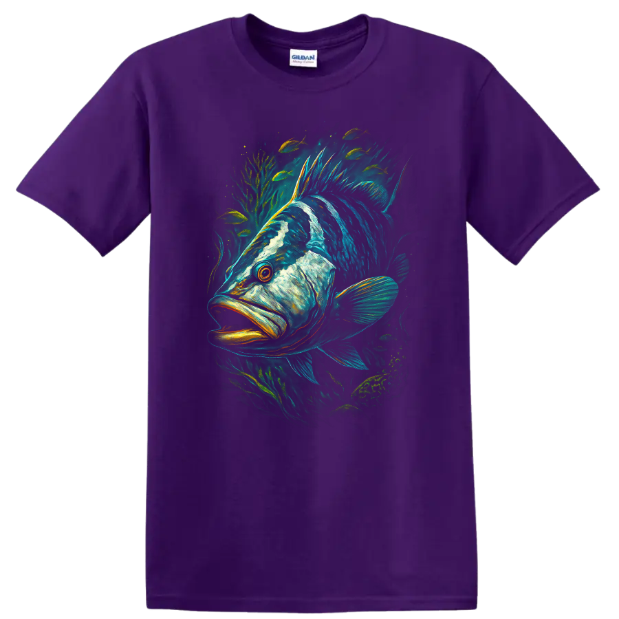Colorful Fish Illustration T Shirt Vibrant Aquatic Wildlife Graphic - Purple
