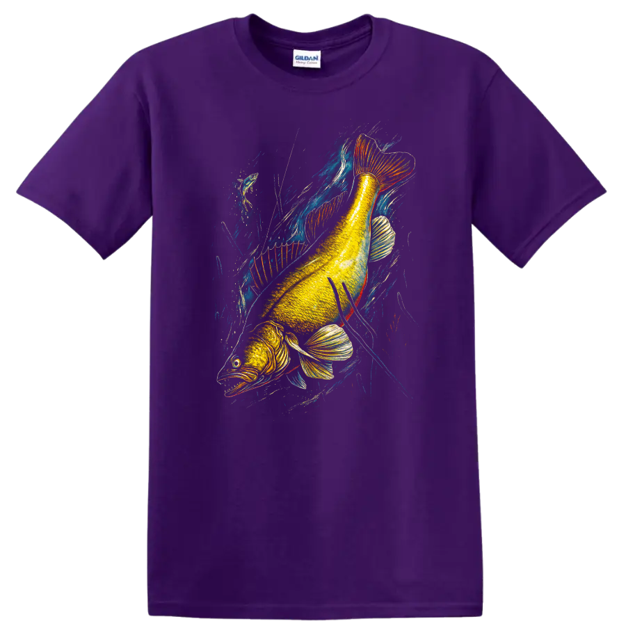 Colorful Fish Illustration T Shirt Vibrant Angling Art for Nature Lovers - Purple