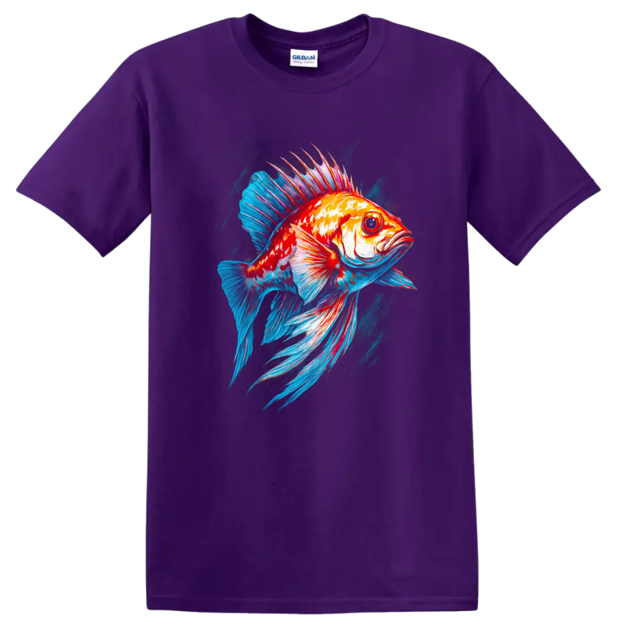 Neon Colorful Fish Art T Shirt Vibrant Ocean Creature Graphic Tee - Purple