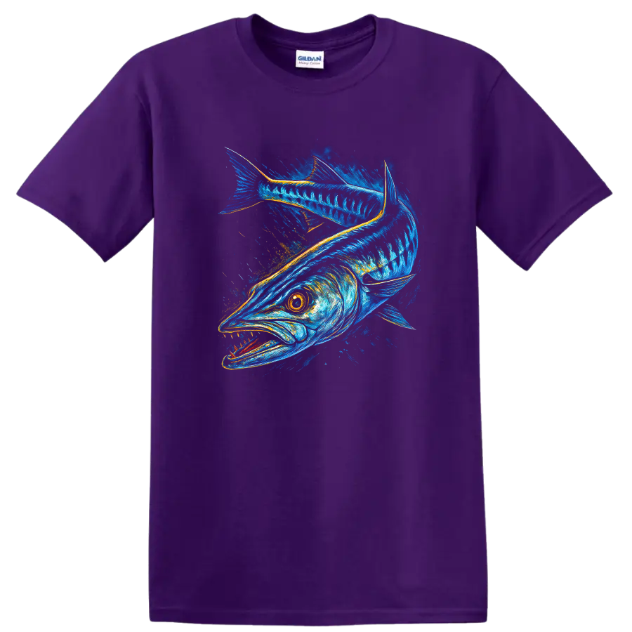 Blue Fish Art T Shirt Vibrant Ocean Wildlife Angler Graphic - Purple