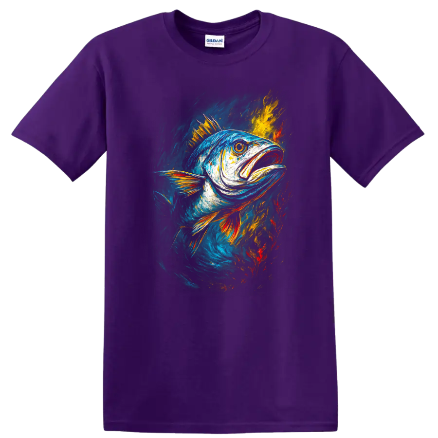 Vibrant Painted Fish Art T Shirt Colorful Ocean Wildlife Design - Purple