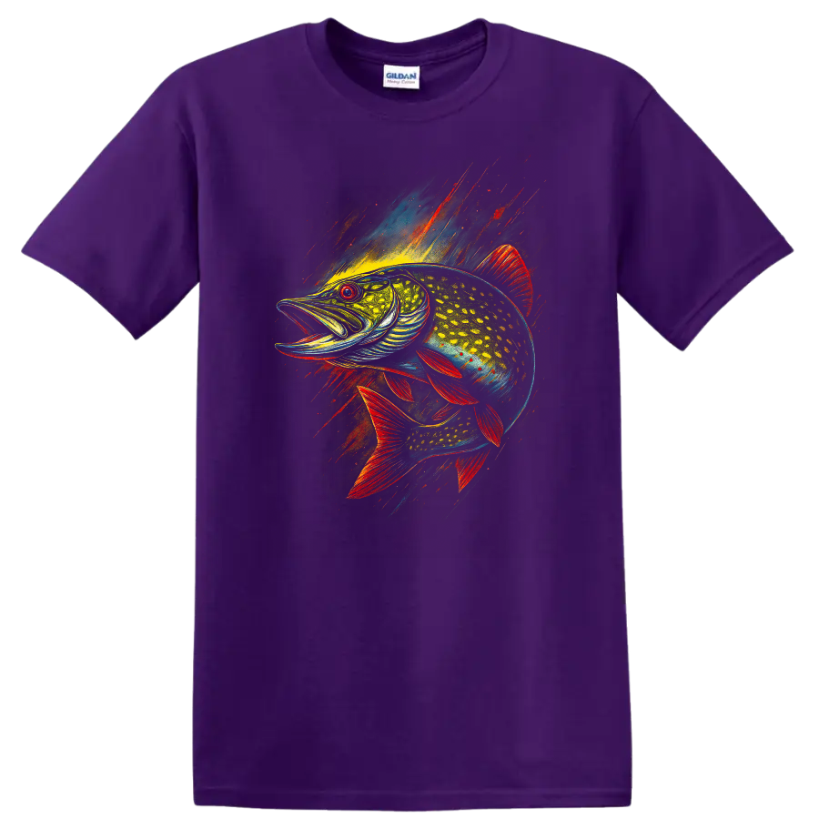 Colorful Fish Splash Art T Shirt Bold Neon Angler Fish Design - Purple