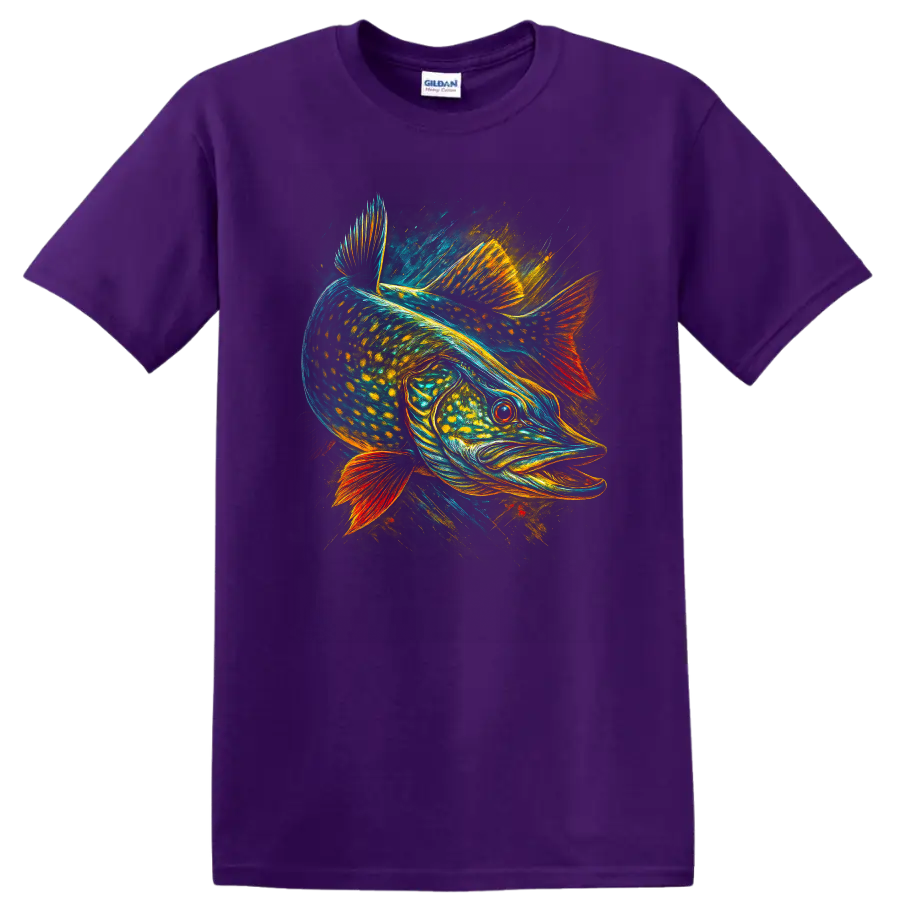 Colorful Fish Art Graphic T Shirt Vibrant Anglerfish Style - Purple