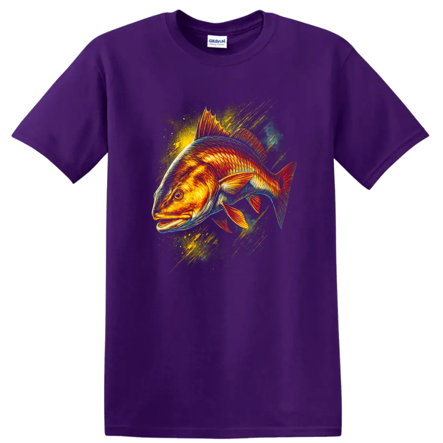 Colorful Fish Art T Shirt Vibrant Angler Fish Graphic for Nature Lovers - Purple