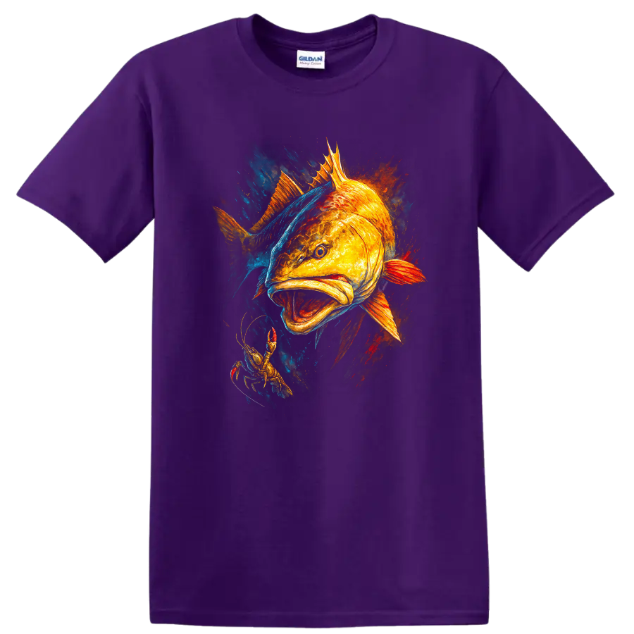 Colorful Fish and Lobster Ocean Art T Shirt for Fishing Lovers - Purple