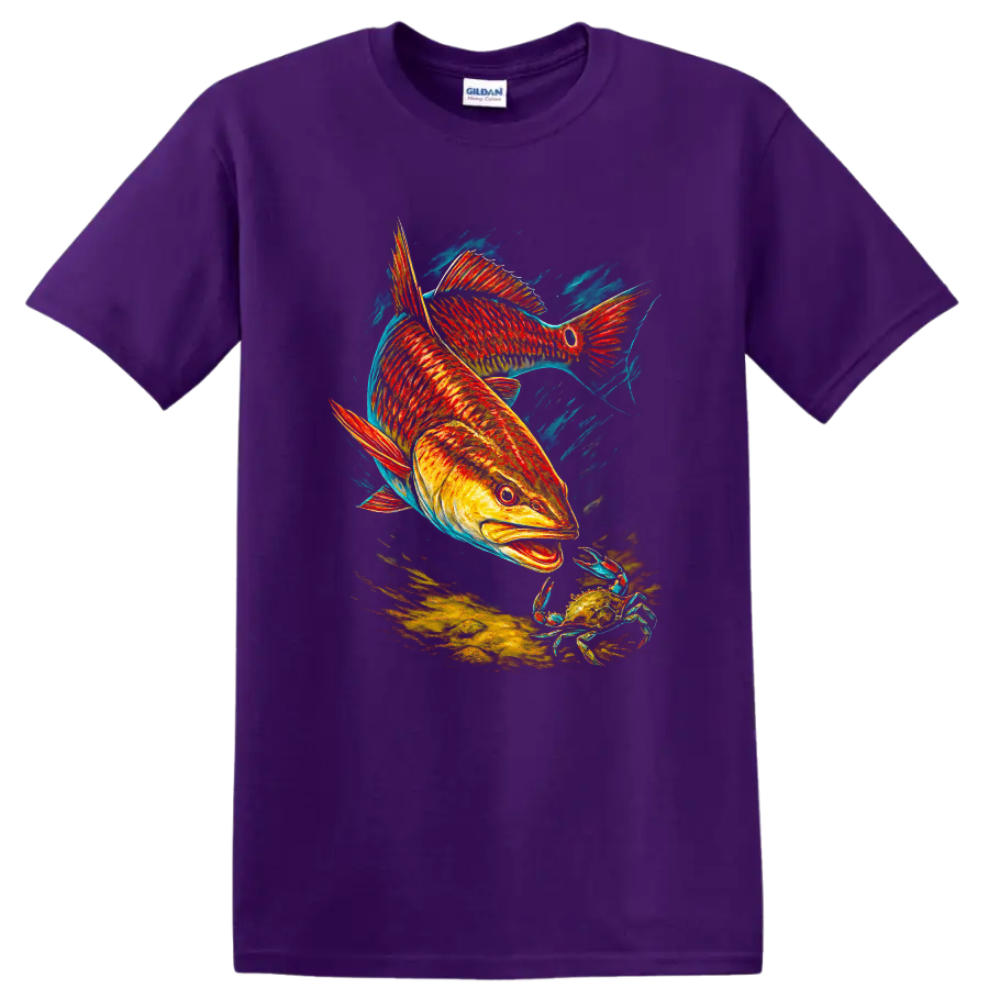 Vibrant Fish and Crab Underwater Art T Shirt for Ocean Lovers - Purple