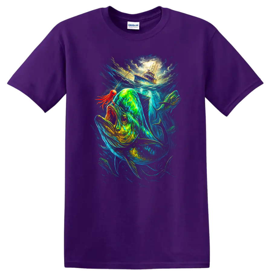 Glowing Fish and Boat Ocean Adventure T Shirt - Purple
