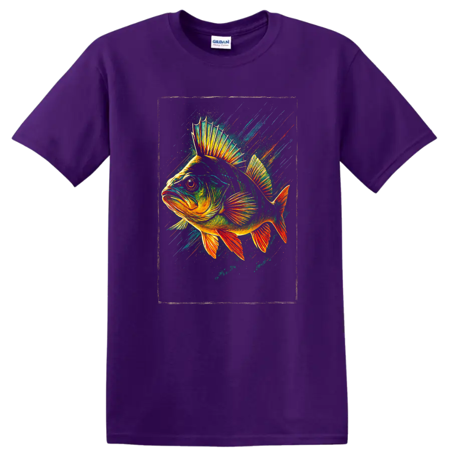 Vibrant Fish Splash Art T Shirt Colorful Neon Fish Design - Purple