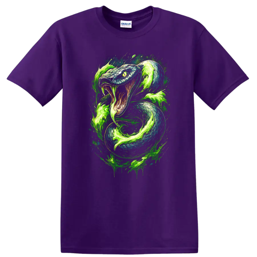 Japanese Style Neon Green Snake Art T Shirt for Bold Streetwear - Purple