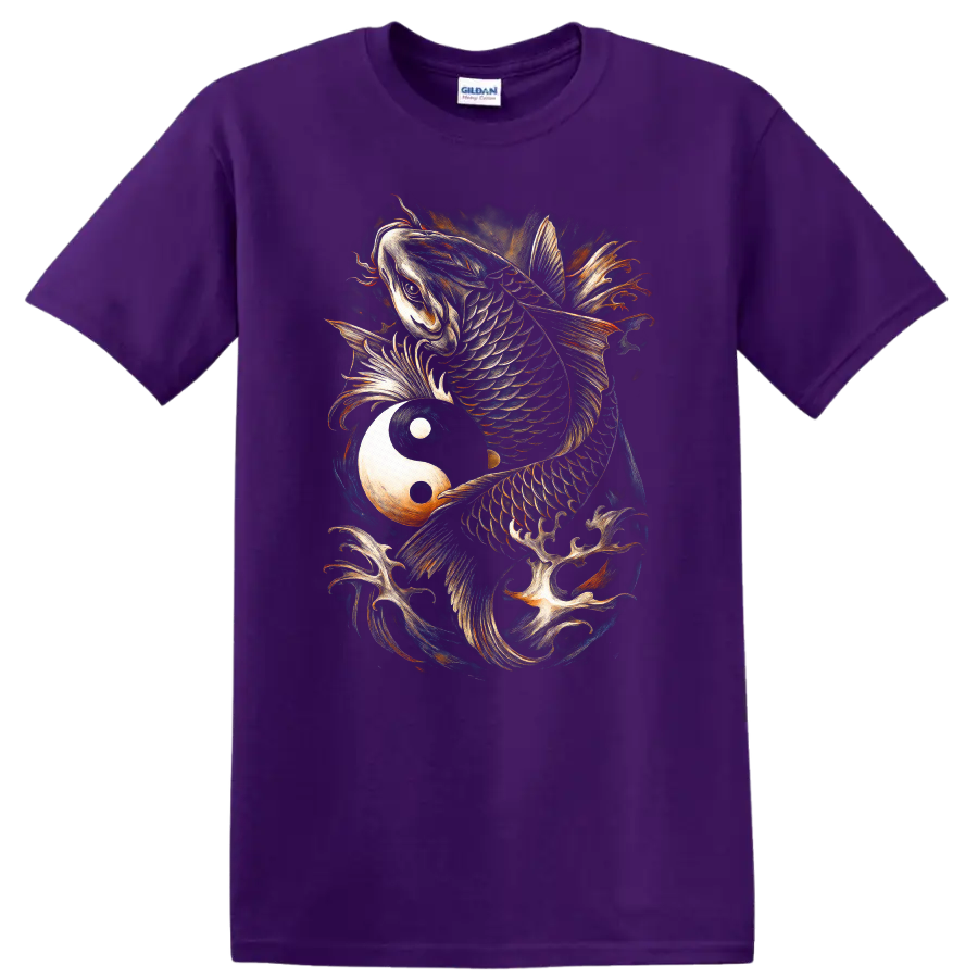Japanese Koi Fish Yin Yang Art T Shirt for Zen Streetwear - Purple