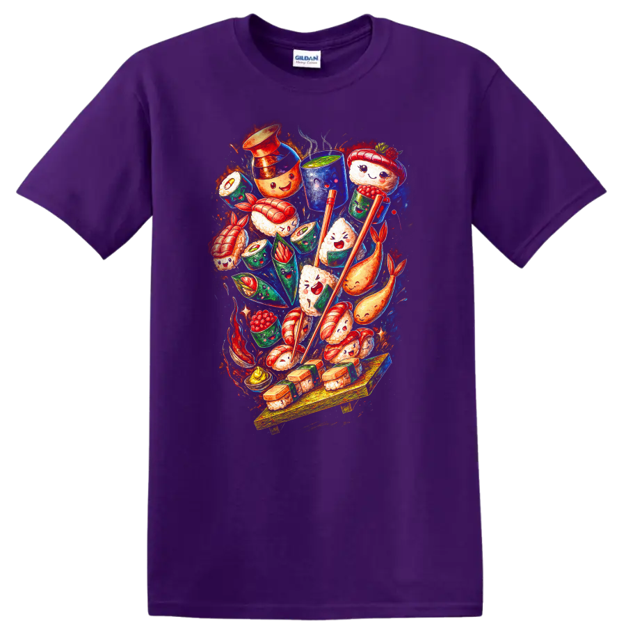 Japanese Style Sushi Art Kawaii Food Illustration T Shirt - Purple