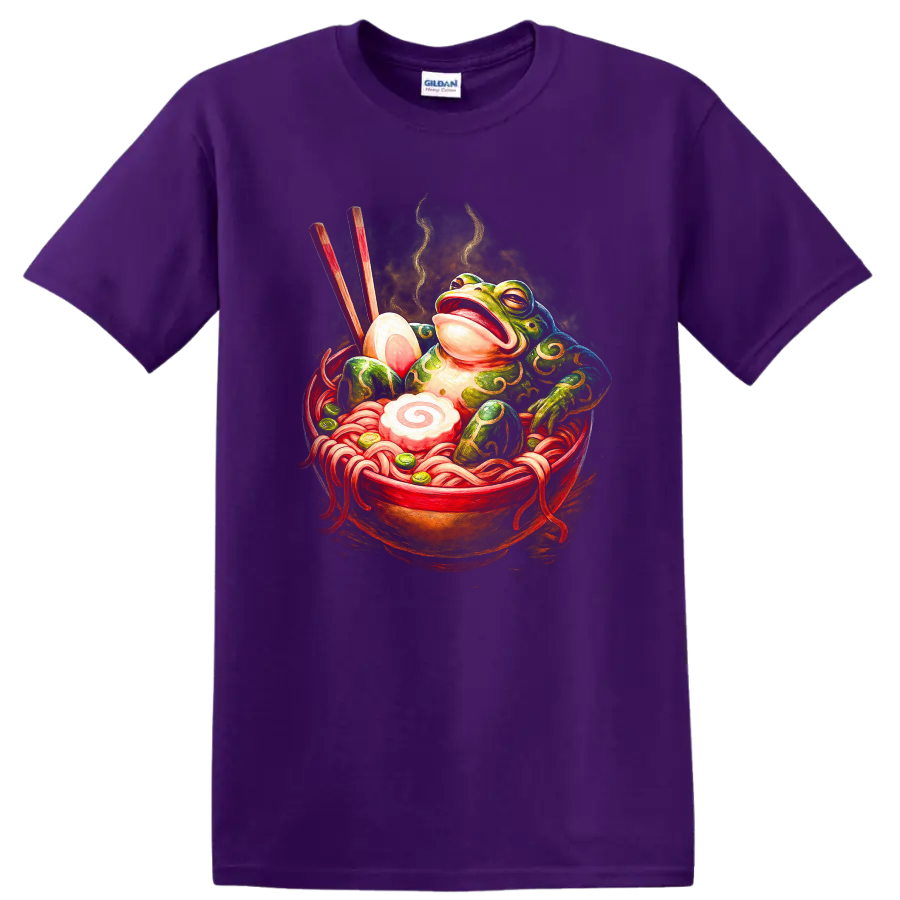 Japanese Style Frog Ramen Bowl Art T Shirt - Purple
