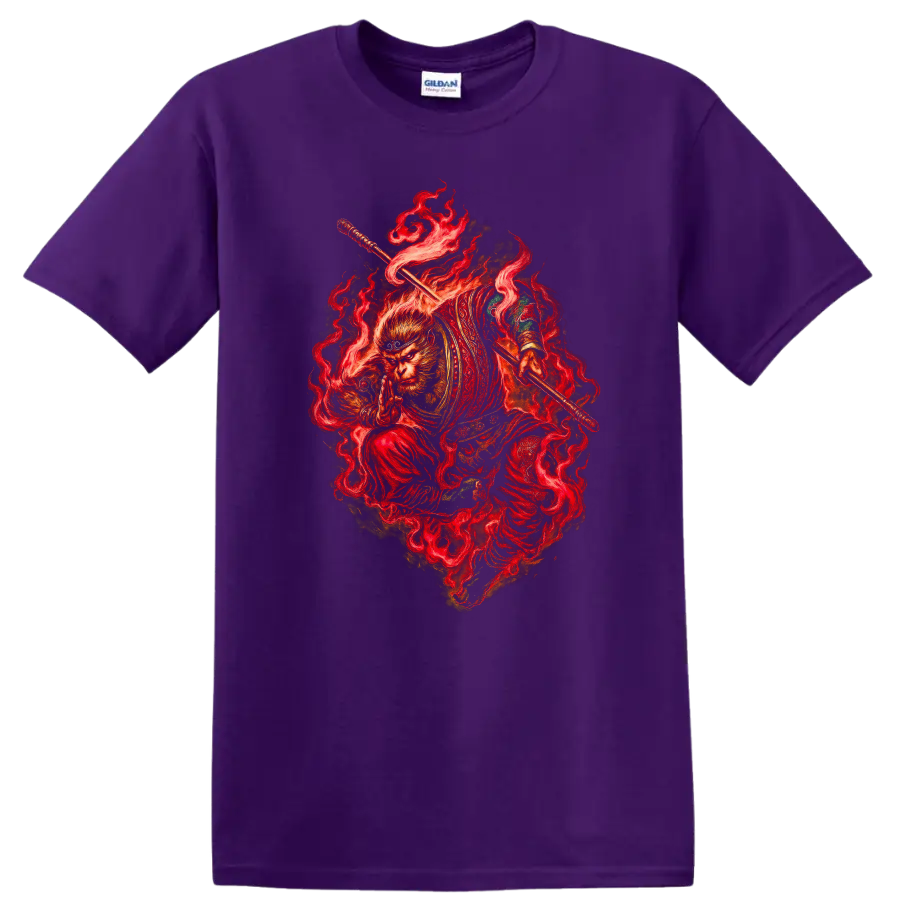 Fiery Monkey Warrior Japanese Style Graphic T Shirt for Martial Arts Fans - Purple