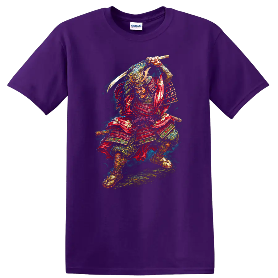 Japanese Samurai Warrior T Shirt Fierce Samurai Sword Art - Purple