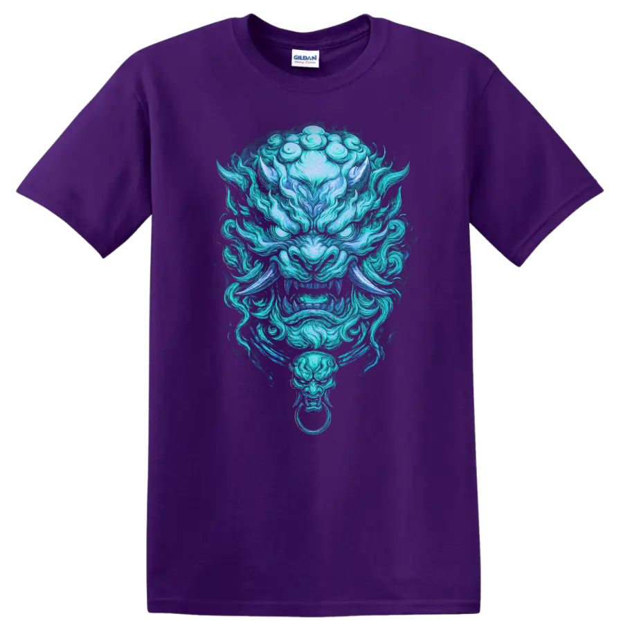 Japanese Oni Mask Dragon Spirit T Shirt for Anime and Streetwear - Purple