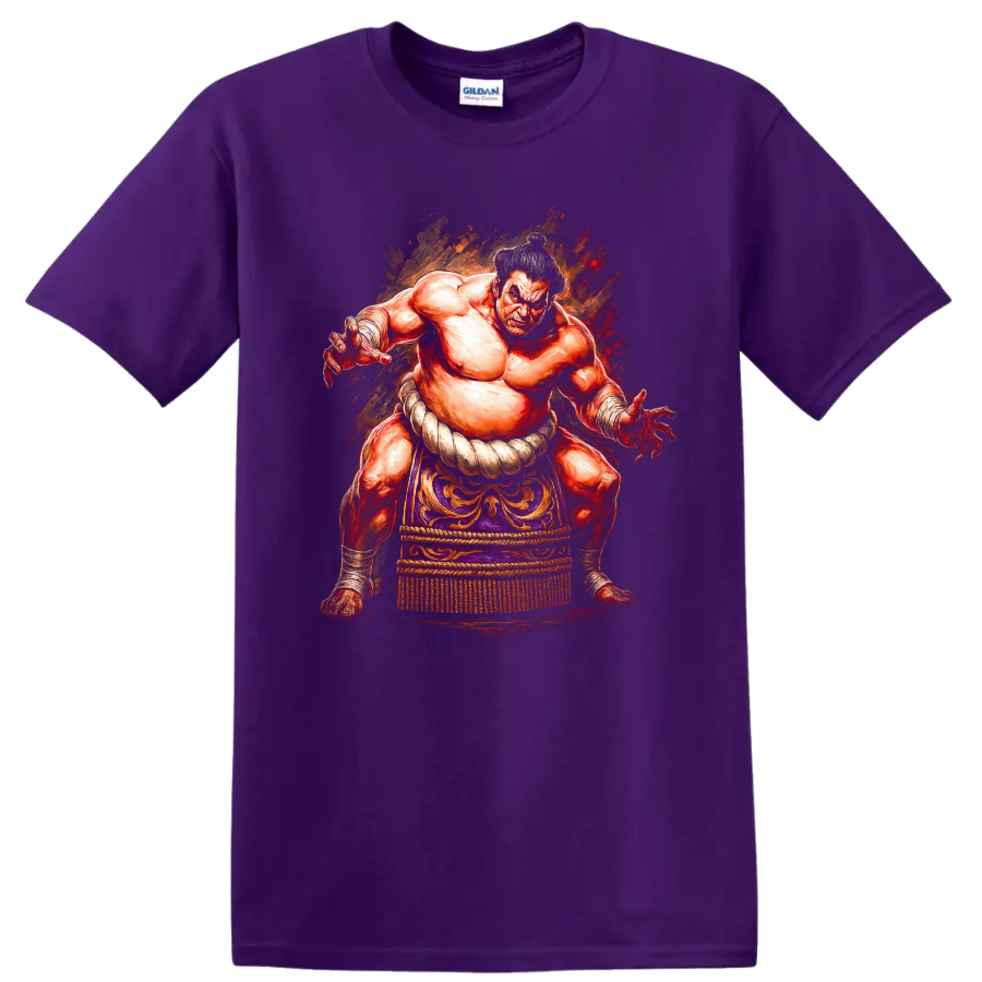 Japanese Sumo Wrestler Watercolor T Shirt Bold Traditional Style - Purple