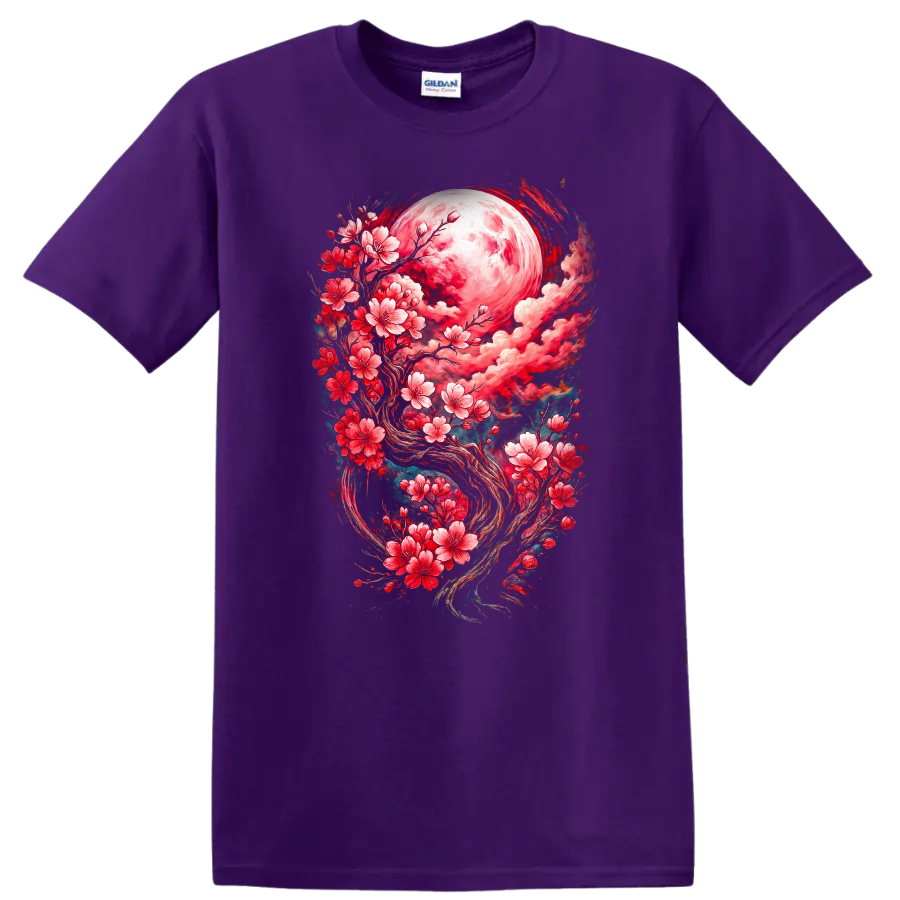 Japanese Style Cherry Blossom Moon T Shirt Floral Fantasy - Purple