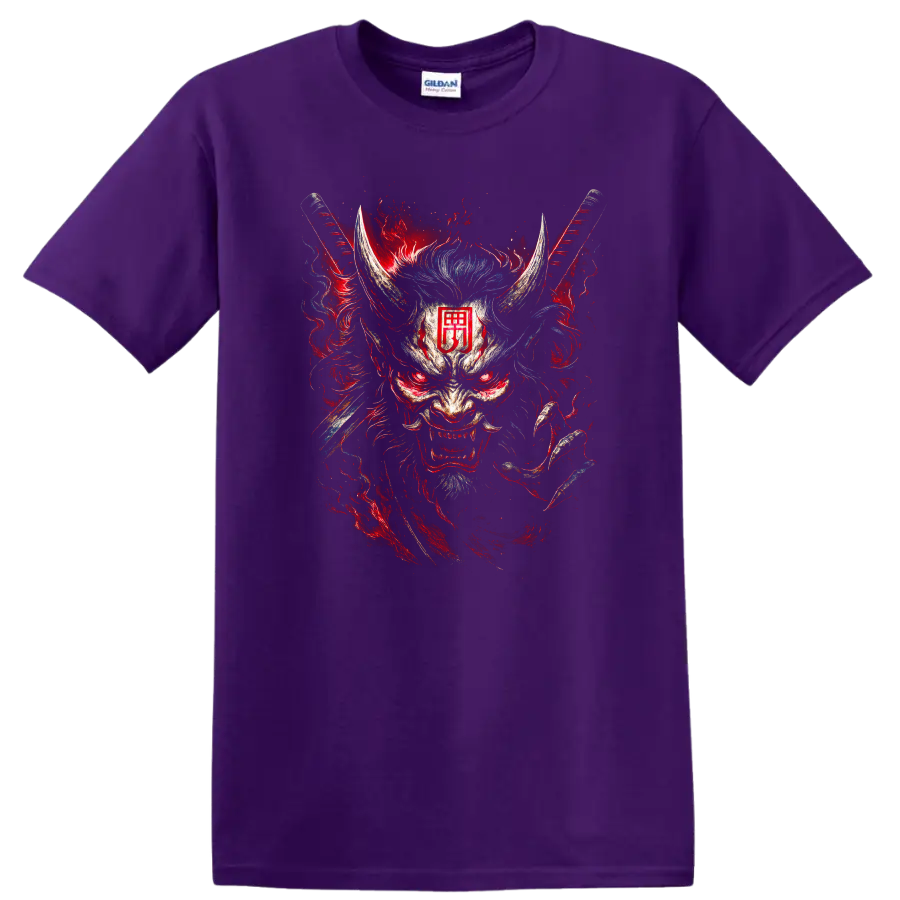 Japanese Oni Mask Samurai Dragon Art T Shirt for Men and Women - Purple