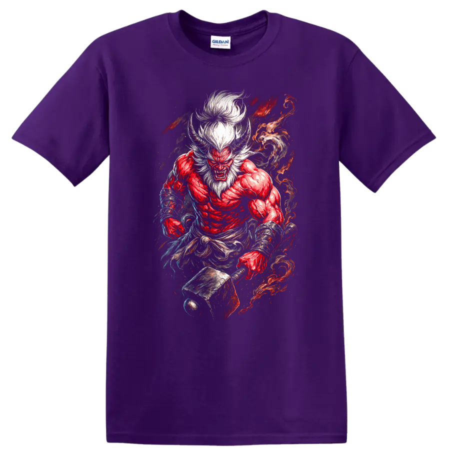 Japanese Demon Warrior T Shirt Red Oni Samurai Fire Art - Purple