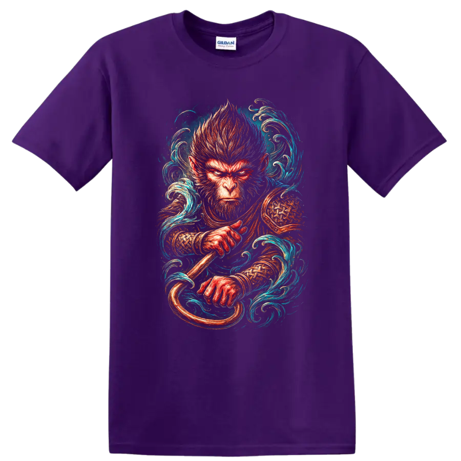 Japanese Style Monkey Warrior T Shirt, Fierce Warrior Art Tee - Purple