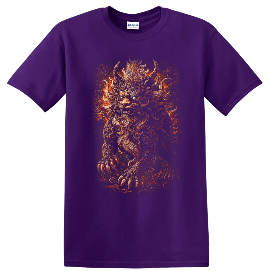 Japanese Style Oni Demon Mask Fire T Shirt for Bold Streetwear Fans - Purple