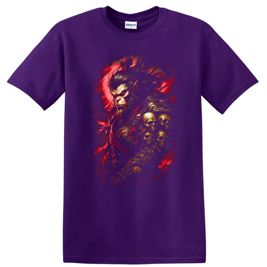 Japanese Style Monkey Skull Red Brushstroke T Shirt - Purple