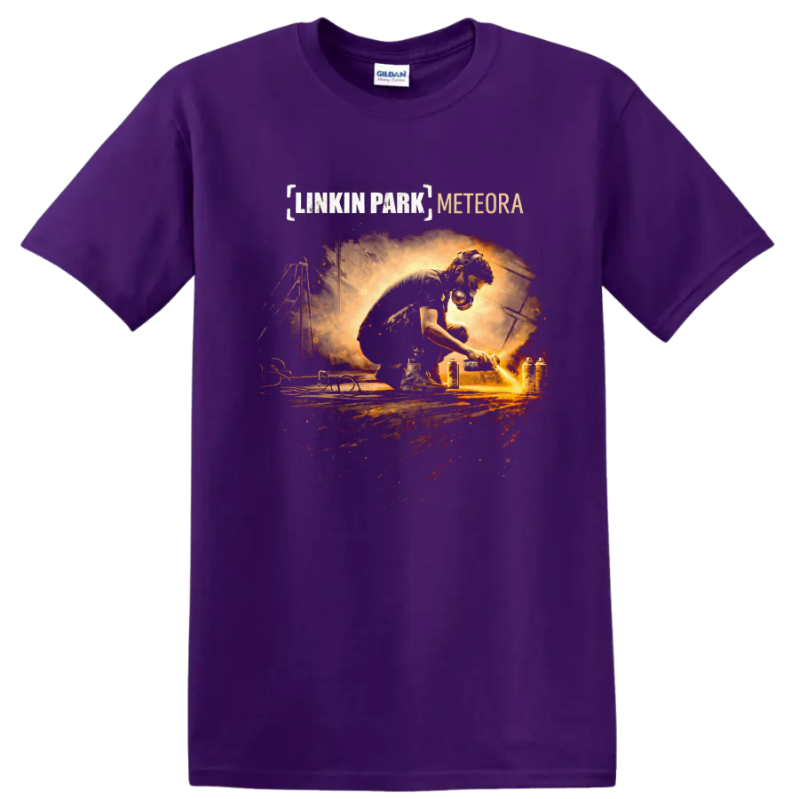Linkin Park Meteora Vintage Classic Rock T Shirt on a Purple T Shirt